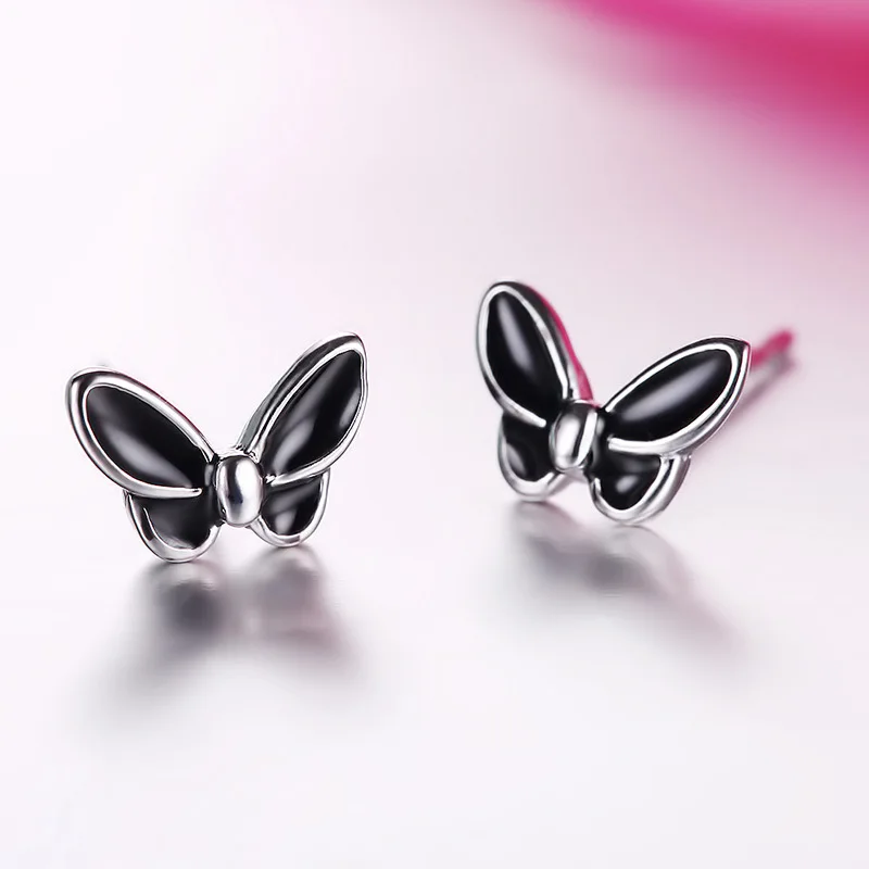 Cute Romantic Butterfly Minimal Stud Earrings For Women Black Epoxy Copper Female Tiny Trendy Earring Piercing Nail Accessories