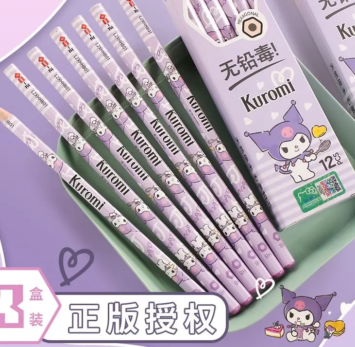 

Милый карандаш Sanrio Kuromi Mymelody, мультяшный черный карандаш, набор канцелярских принадлежностей, тест-карточка, картина, эскиз, студенческие и детские канцелярские принадлежности