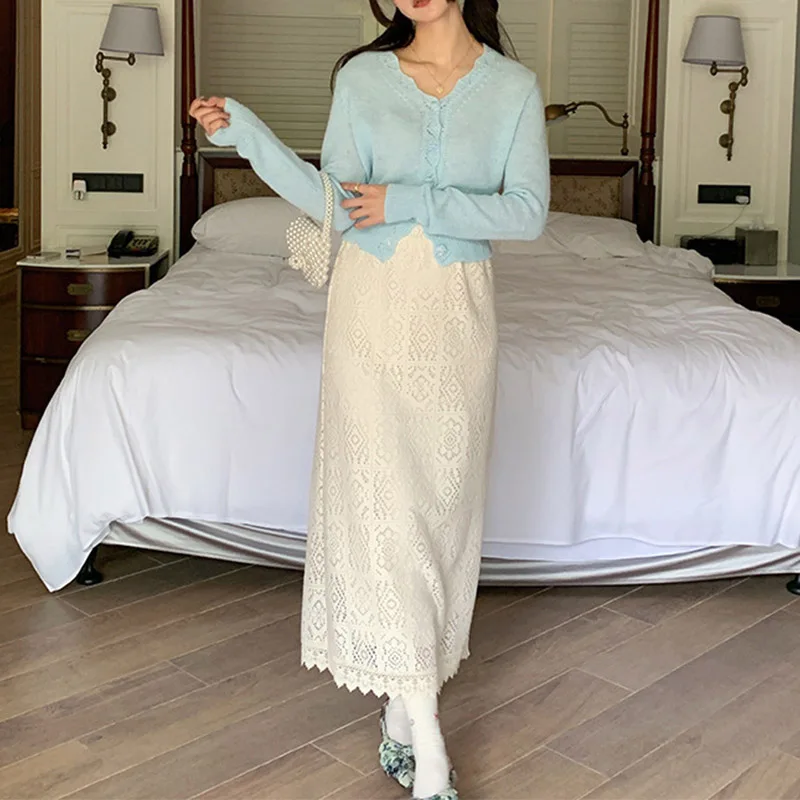 

Женская длинная юбка-трапеция, бежевая винтажная кружевная юбка с высокой талией, а-силуэт, весна-лето 2023