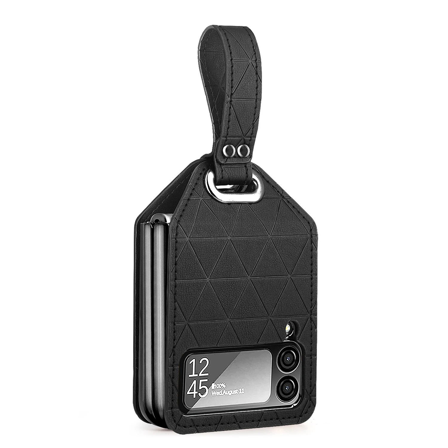 For Samsung Galaxy Z Flip 4 3 5G Case Electroplated Plain Leather Finger Bracket Handbag Folding Shockproof Back Cover Accessory