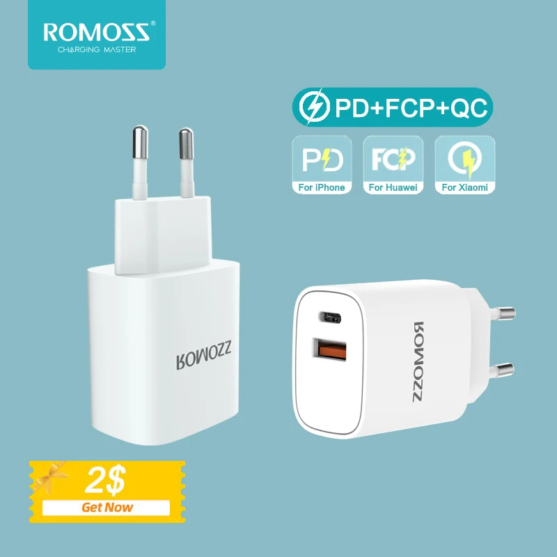  Устройство для быстрой зарядки ROMOSS AC20T, USB Тип C, 20 Вт, QC 3,0 PD 3,0 