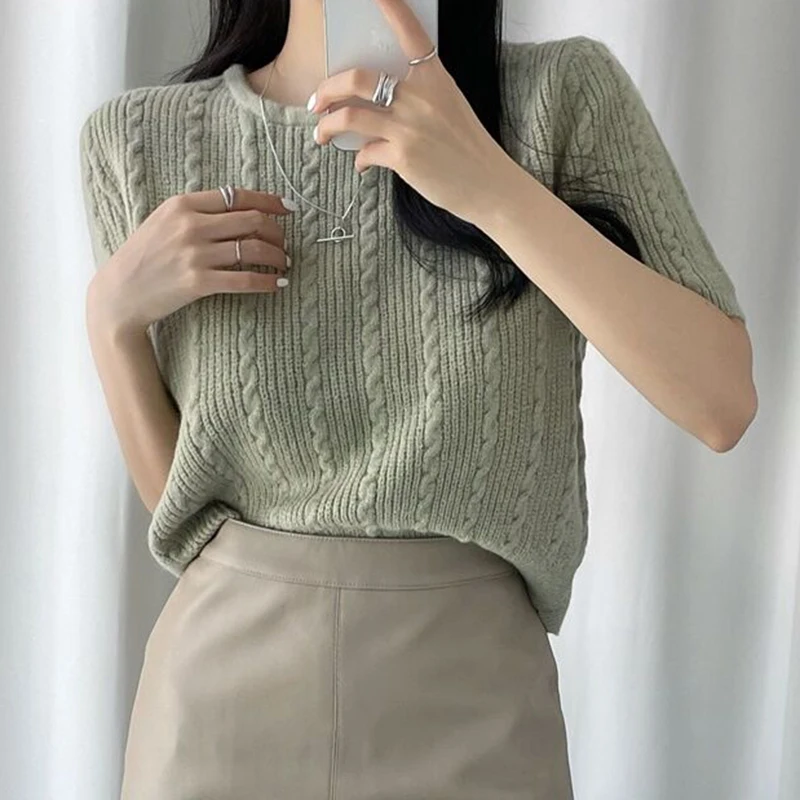 

Fashion Tops Matakawa Pull Korean Sweaters Spring Vintage Femme Knitted Pullovers Solid Puff Summer Women Sleeve Casual