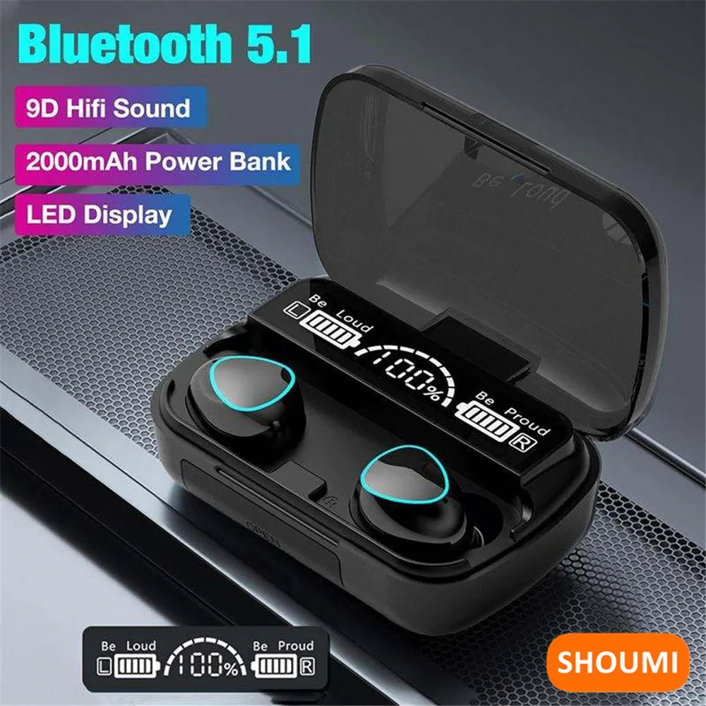 Наушники Shoumi TWS Bluetooth 2000 мА/ч с зарядным футляром, беспроводные наушники Fone, стереогарнитура с микрофоном, спортивные водонепроницаемые наушники M10