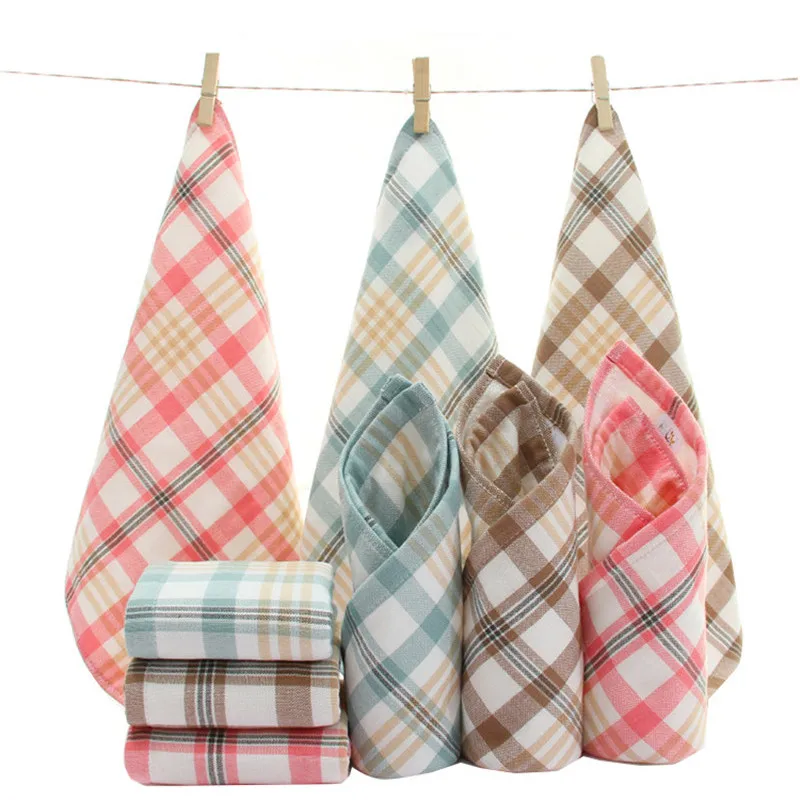 

1pc 34x34cm Japanese Color Plaid 100% Cotton Soft Absorbent Square Adult Children Face Towel