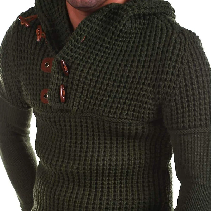

Fashion Men Buttoned Sweaters Autumn Winter Casual Long Sleeve Solid Hooded Tops Pullover Mens Slim Knitted Sweater Jumper