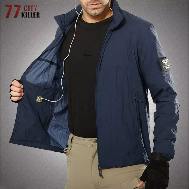 

NEW IN Quick Dry Tactical Skin Jacket Men Military Waterproof Hooded Raincoat Thin Windbreaker Sunscreen Jackets 5XL