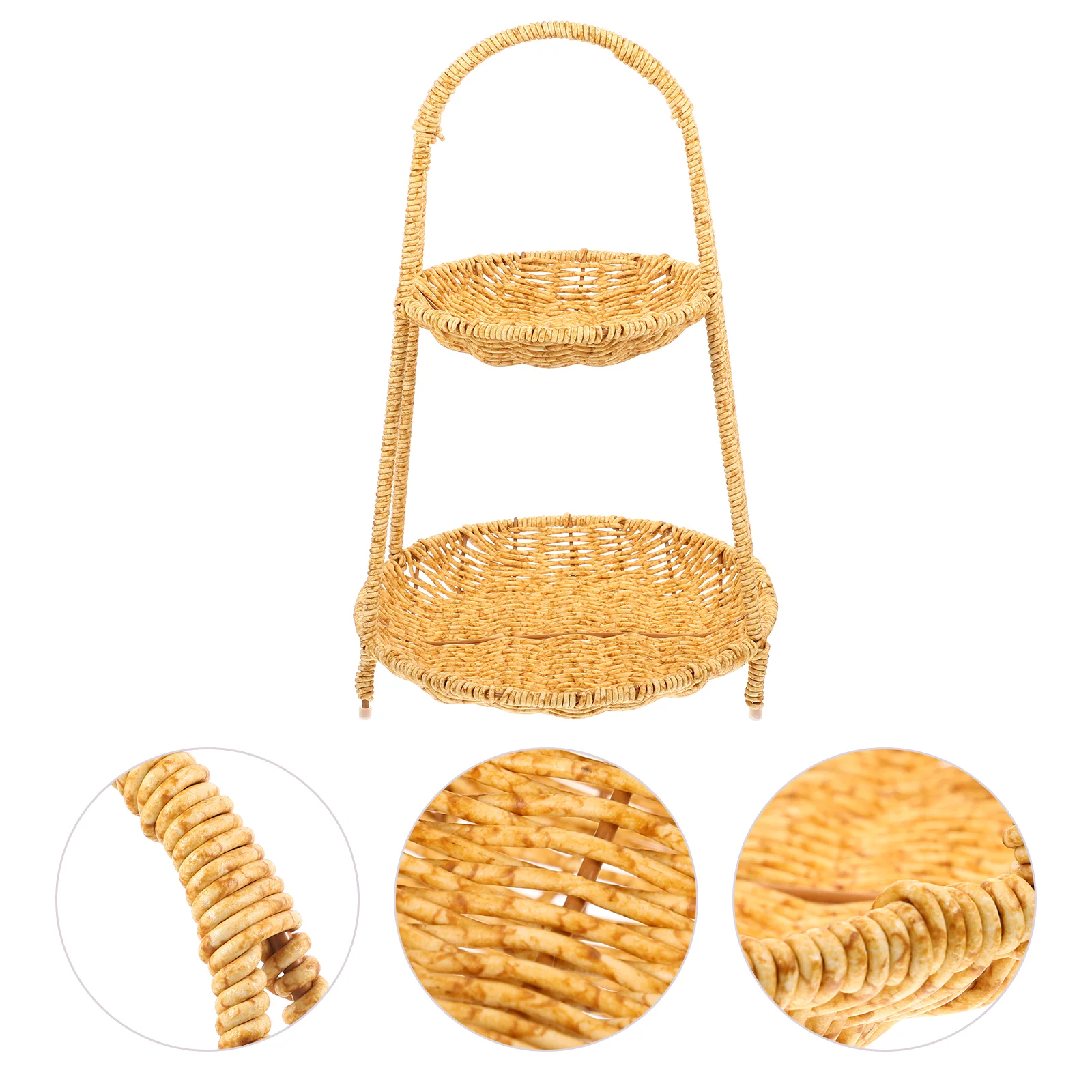 

Basket Stand Storage Serving Wovenfruit Cupcake Tray Kitchen Baskets Fruits Bowl Wicker Gold Container Platter Dessert Snacks