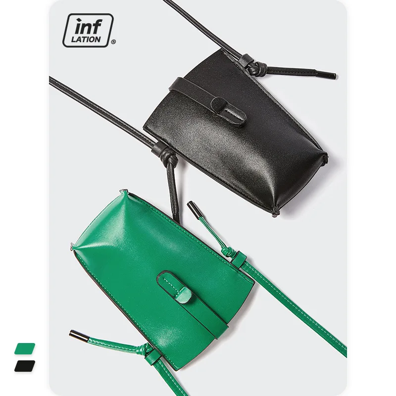 

Inflation 2022 Trendy Personality Solid Color Small Leather Bag Retro Green Mobile Phone Bag Female Trend Messenger Bag