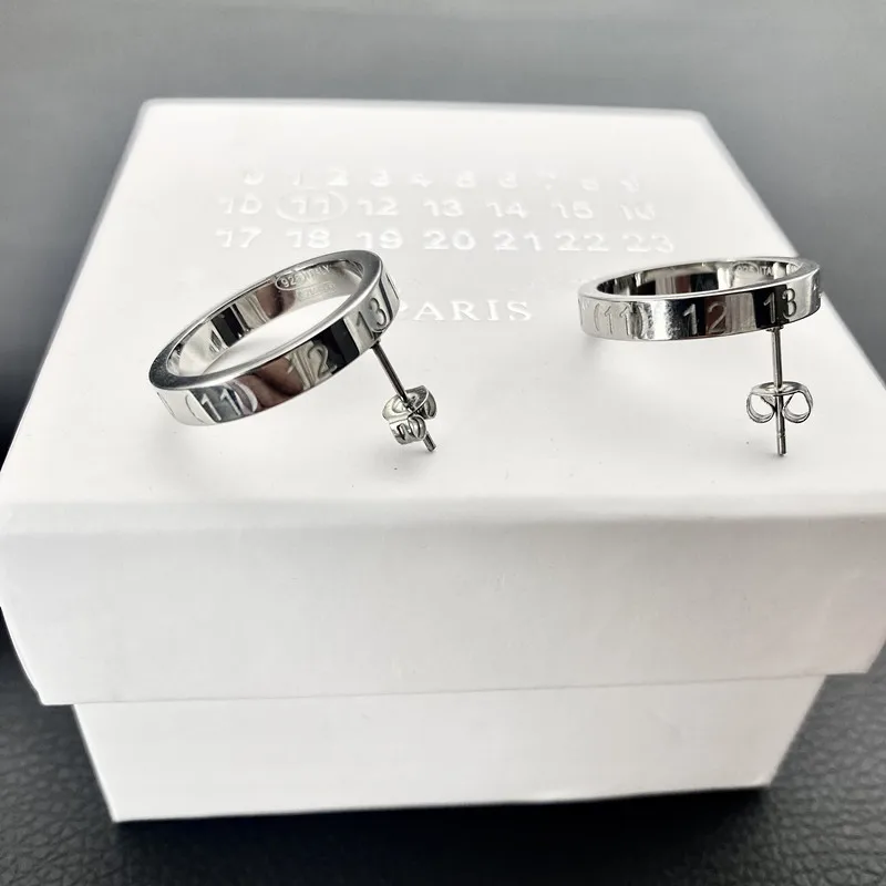 

Margiela Titanium Steel Earrings for Women MM6 Lucky Number Ear Loops for Men Christmas Valentine's Day Gift