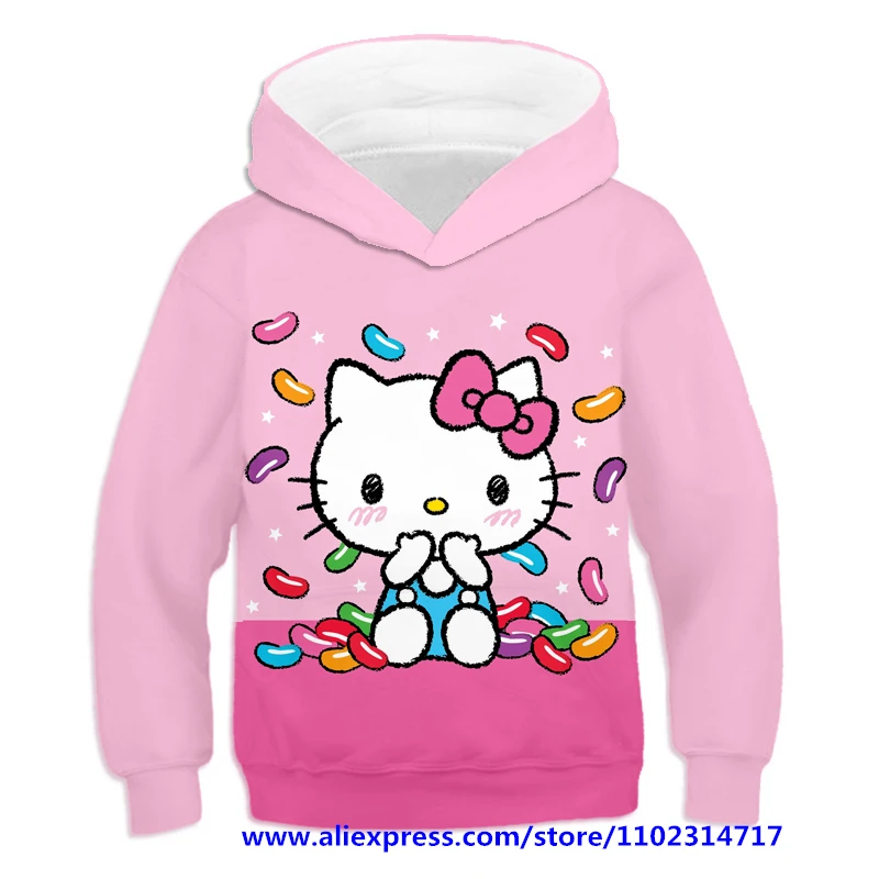 

Fashion Hello Kitty Hoodies Kids 3D Printed Sweatshirt Long Sleeve Clothes for Teen Tops Boys Girls 3-14Y Children Pullover