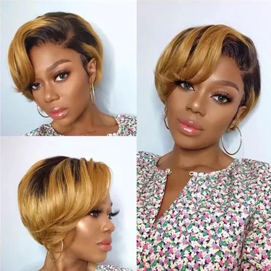 

Pixie Cut Human Hair Wigs For Women 13x1 Lace Front Part Pixie Cut Wigs Pre Plucked Malaysian Straight Colored Human Hair Wigs