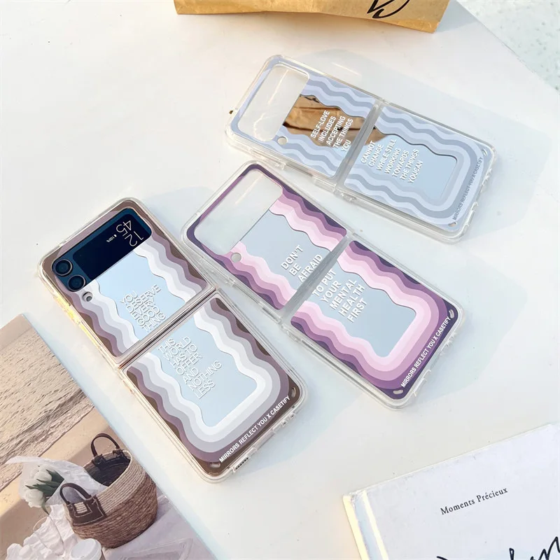 

Fashion Mirror Surface Wave Phone Case for Samsung Galaxy Z Flip 3 Z Flip 4 Hard PC Back Cover for ZFlip3 ZFlip4 Case Shell
