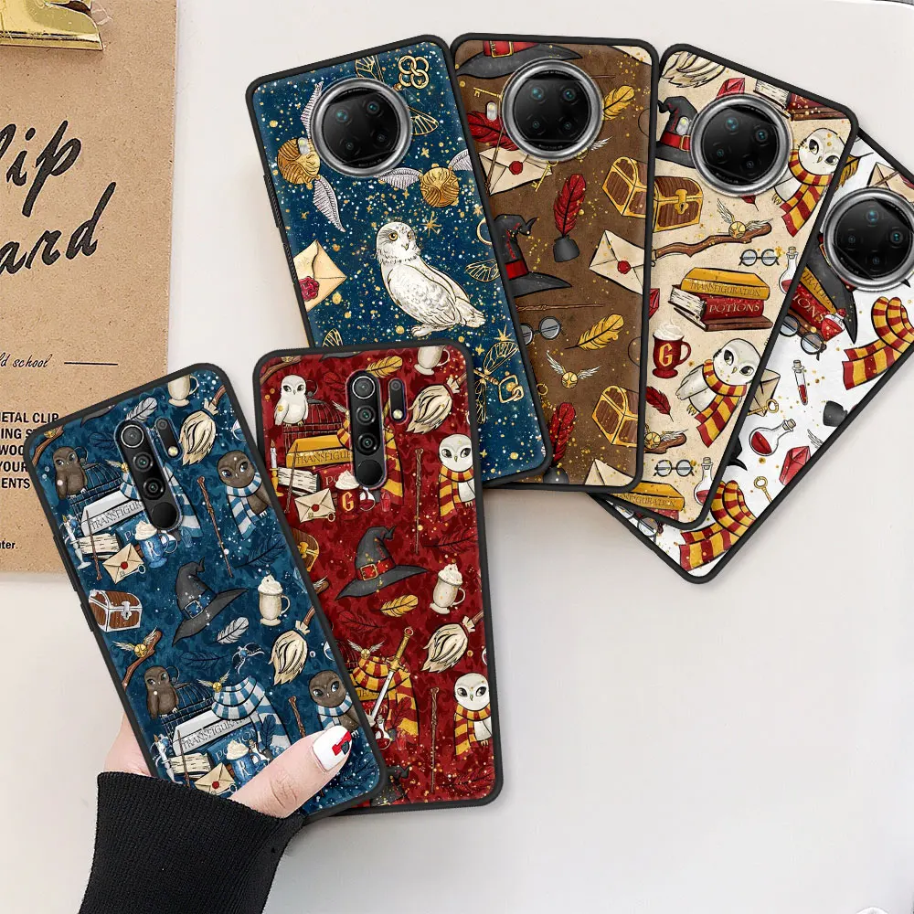 

Black Case for Xiaomi Redmi Note 9S 8 10 11Pro 8T 9 7 K40 9C NFC Mobile Phones Coque 9A 8A Soft Cover Art Magic Potters