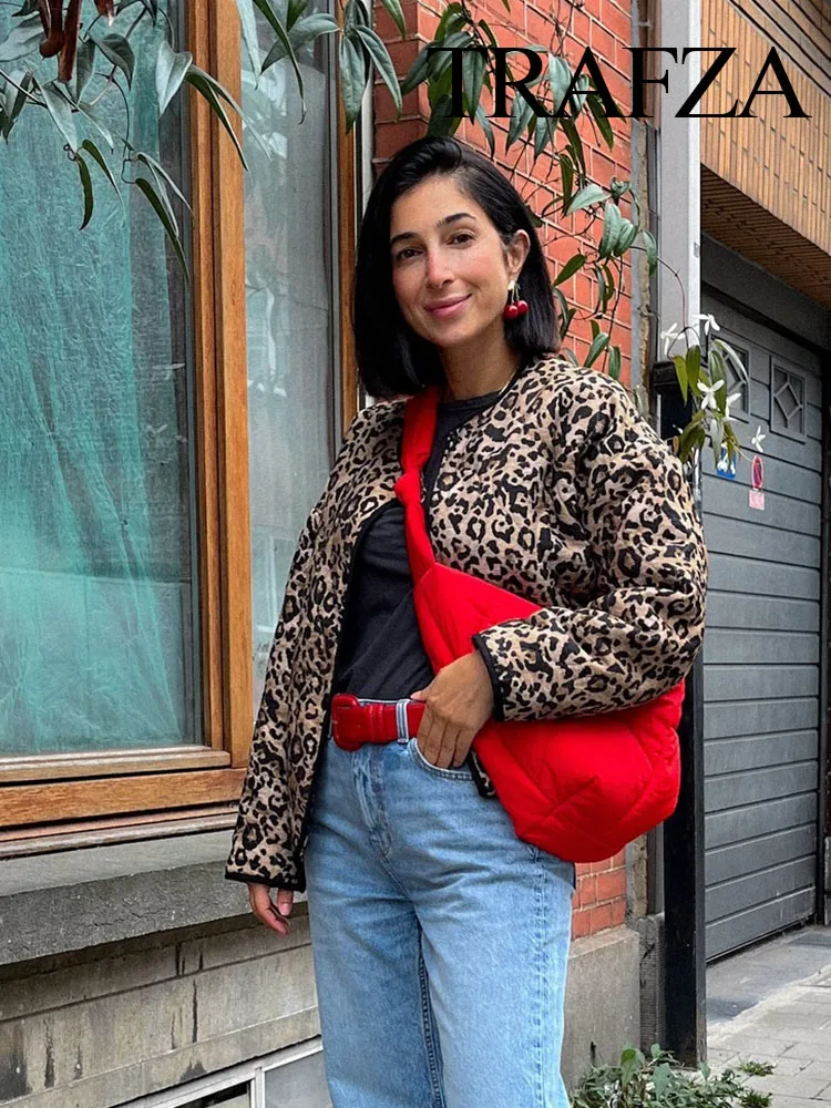 FZA женские зимние хлопковые пальто с леопардовым принтом длинными рукавами и