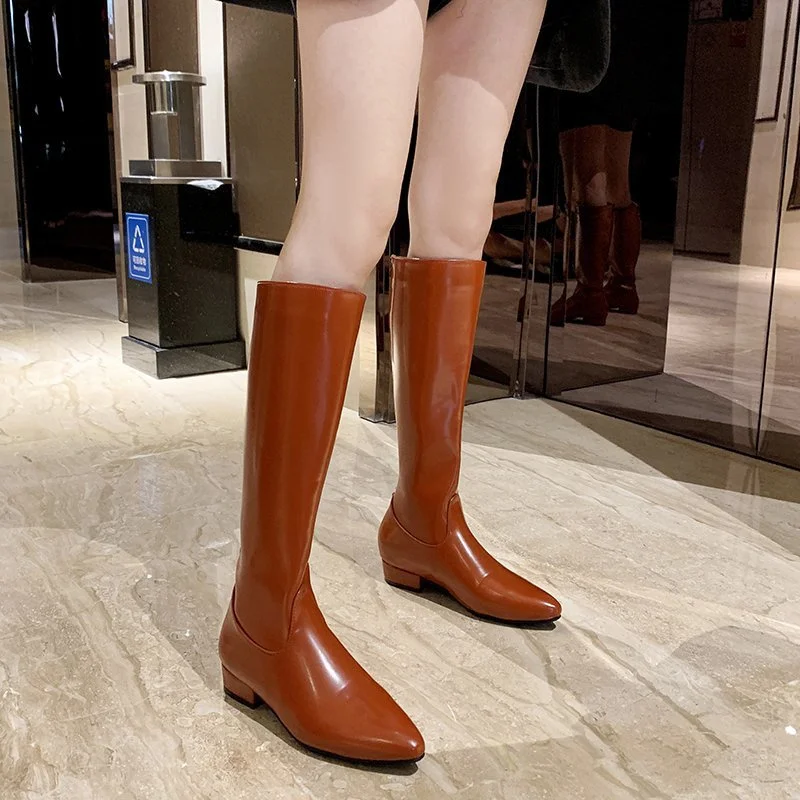 New Fashion 2023 Woman Leather Boots Sexy Pointed Toe Ladies Shoes Casual Party Office Career Boots For Women Rain Boots Fall