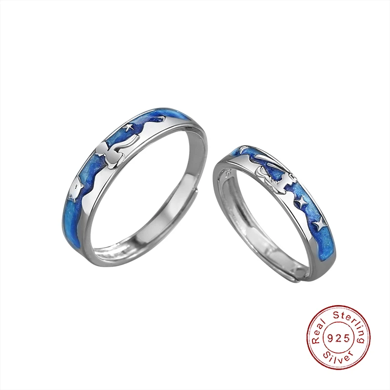 

European The Little Prince and Fox S925 Sterling Silver Couple Finger Ring Simple For Women Birthday Jewelry Gift