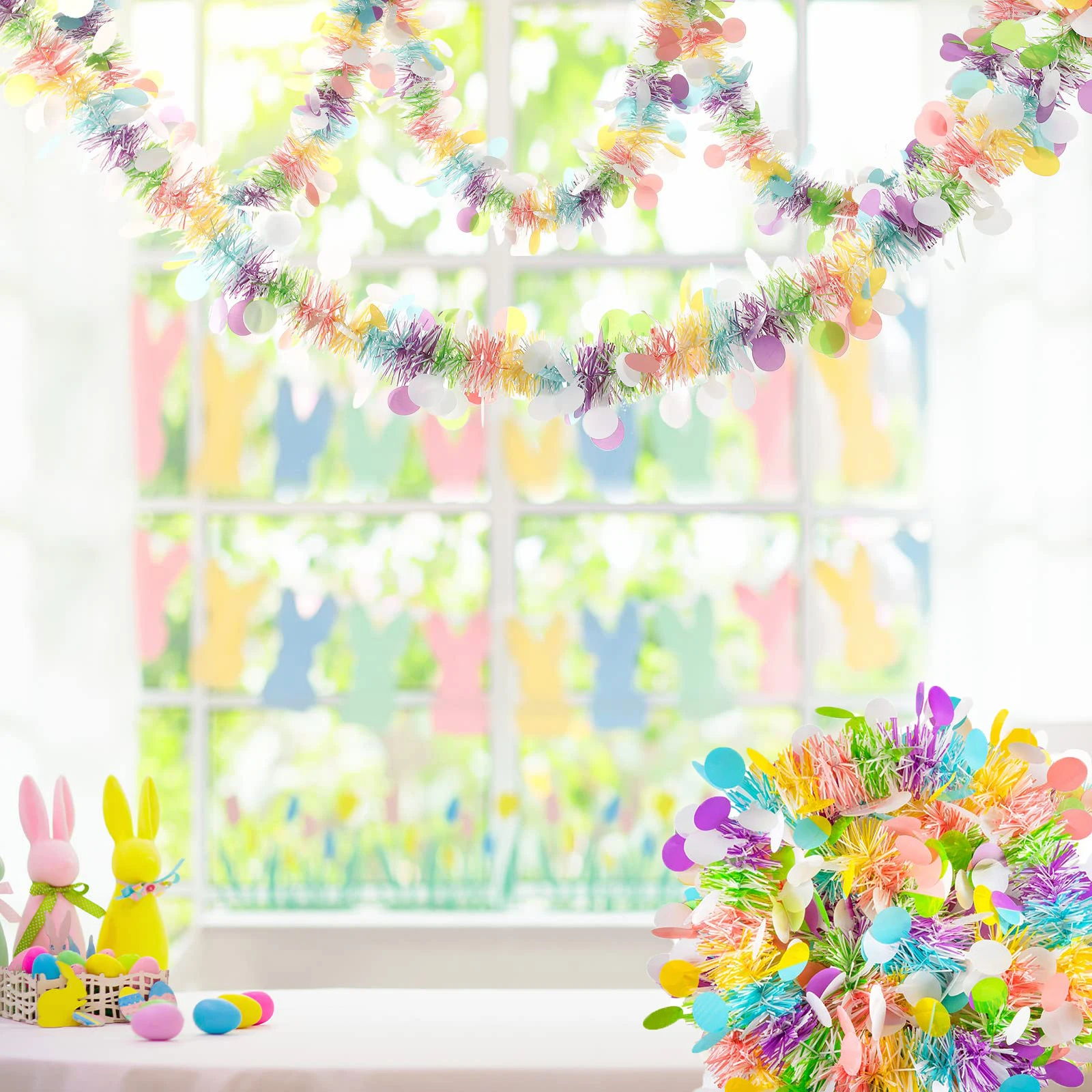 

Easter Tinsel Garland with Colorful Egg Decoration Easter Metallic Garland Spring Glitter Twist Hanging Ornament for Easter Part