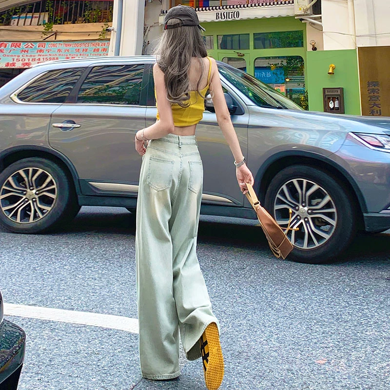 Thin straight jeans women's 2023 new trousers spring and summer Baby blue commuting season loose draping high waist thin nostalg