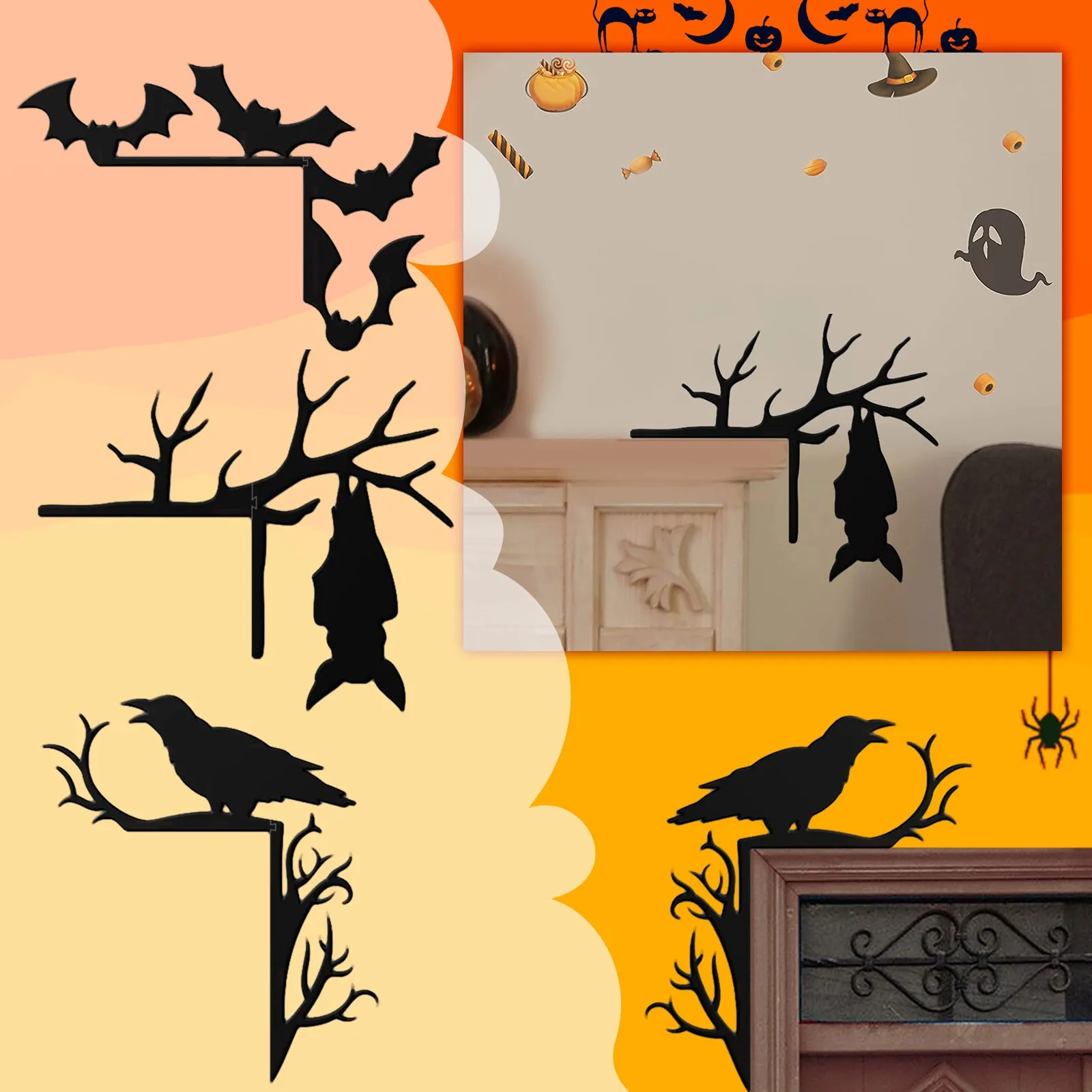 

Забавные украшения для дверной рамы на Хэллоуин, миниатюрные подвески, деревянные настенные украшения для гостиной, двери, свисающая птица