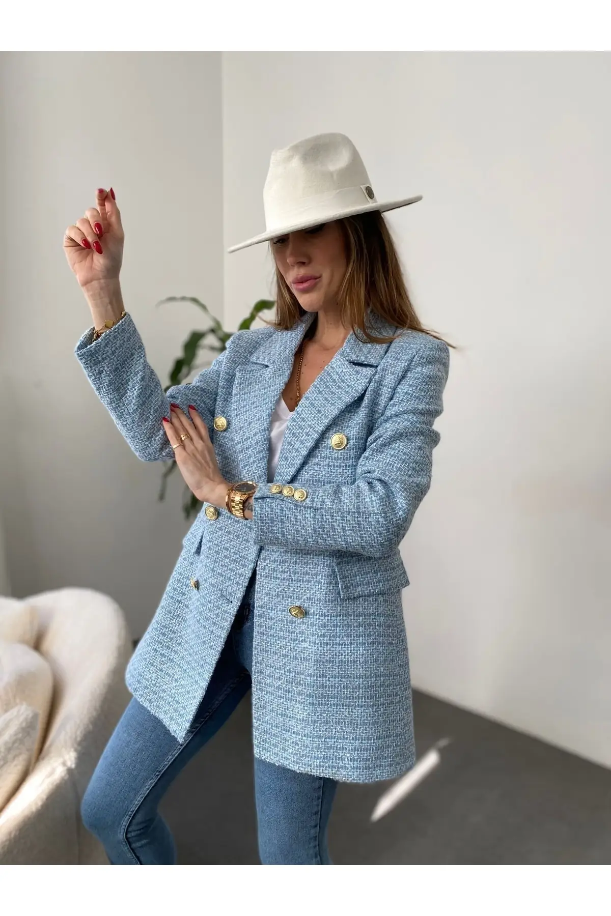 

Tüwit Button Detailed Long Jacket Beige & Vest Outerwear