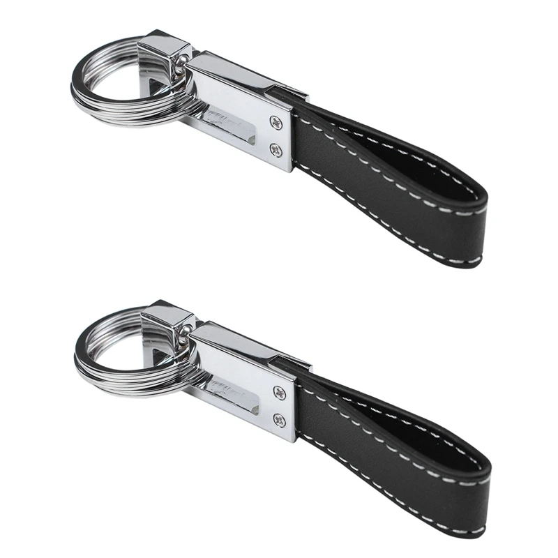 

2X Genuine Leather Belt 3 Loop Strap Quick Release Keyring Keychain Key Fob Ring Black + Silver