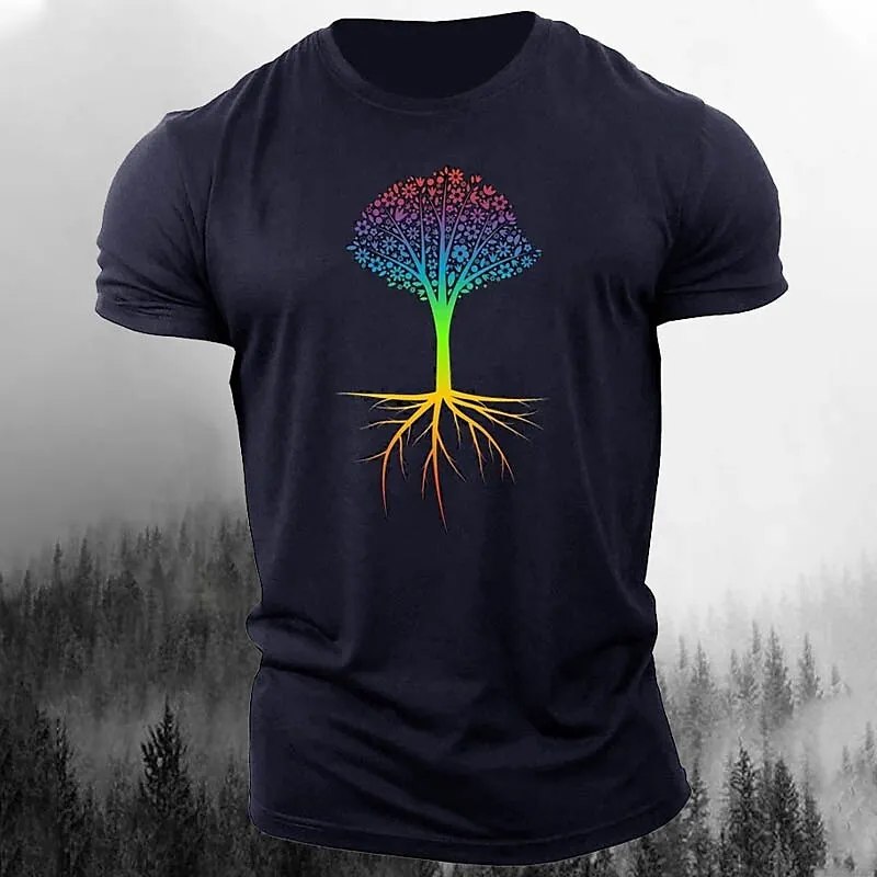 

2023 New Men's Fitness T-shirt Gym Training 3d Tree Printing Short Sleeve Summer Handsome Men's Casual T-shirt Fashion Sports St