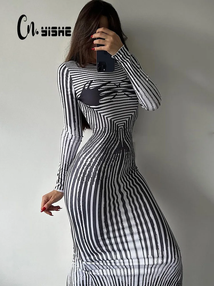 Женское платье-футляр CNYISHE в полоску