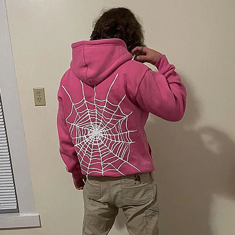

Толстовка мужская с капюшоном, Свитшот в стиле хип-хоп, уличная одежда с принтом паутины, пуловер в стиле Харадзюку Y2k, Повседневная Женская ...