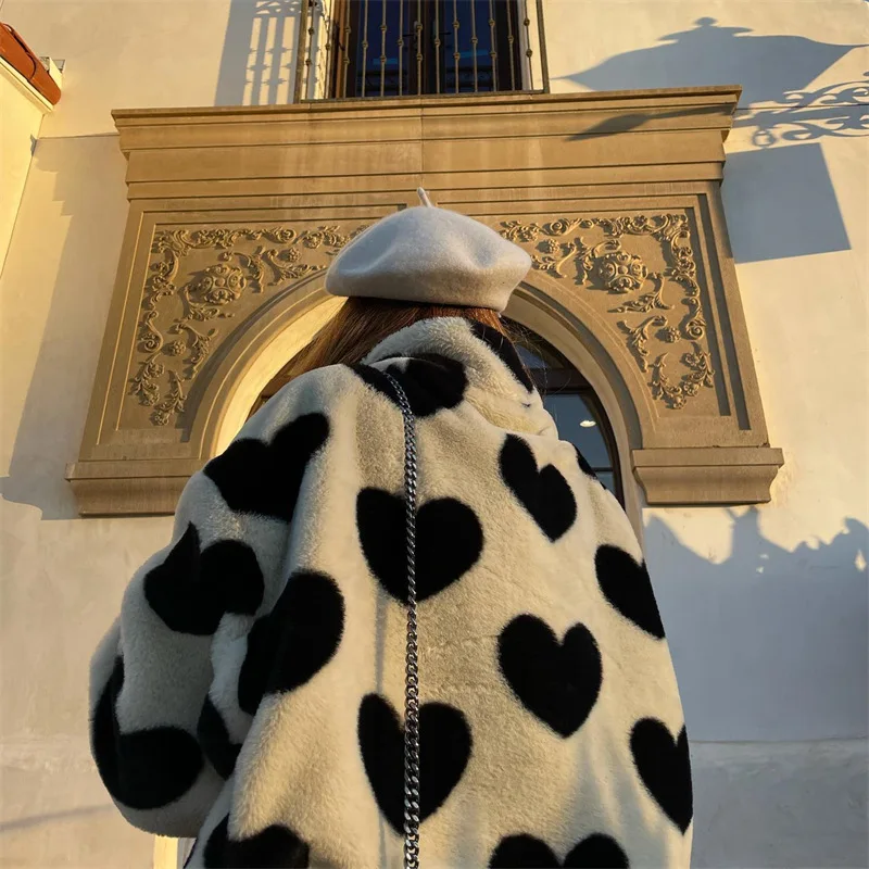 Lovely Wind Stand Collar Hundred Casual Jacket Female 2022 Autumn and Winter Down Thickening Loose Love Plush Cotton Clothing