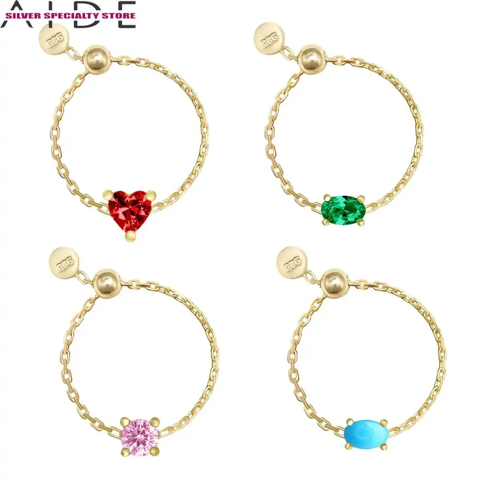 

Aide 18K Gold Plated Adjustable Colorful CZ Link Chain For Women 100% 925S Silver Engagement Rings 2023 Trend Wedding Jewelry