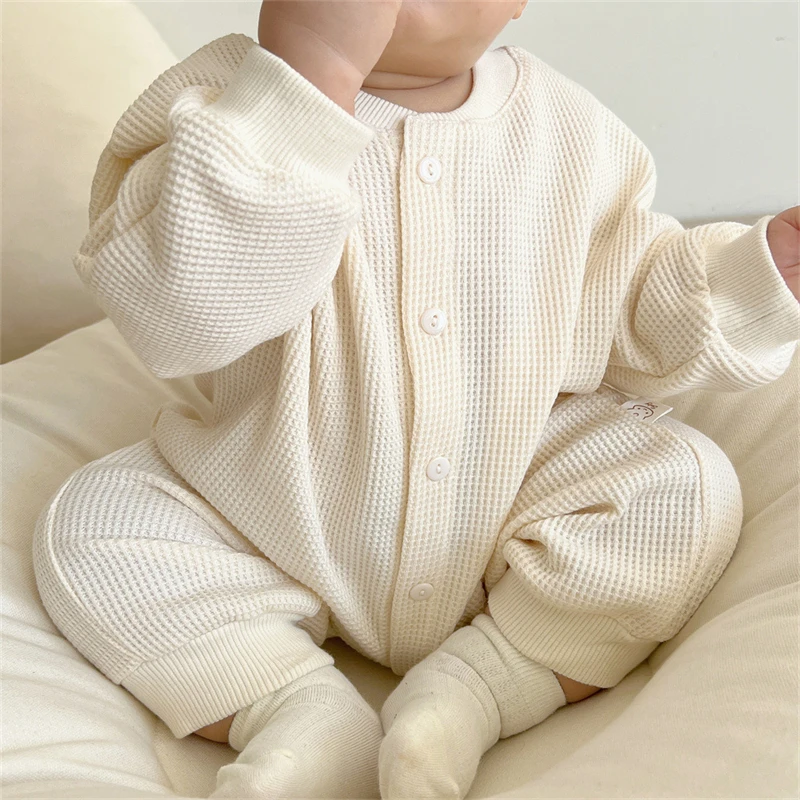 Newborn Baby Boy Waffle Jumpsuit Spring Autumn Girl Solid Bodysuits for Infants Cotton Casual Kids Clothes Boys Costumes