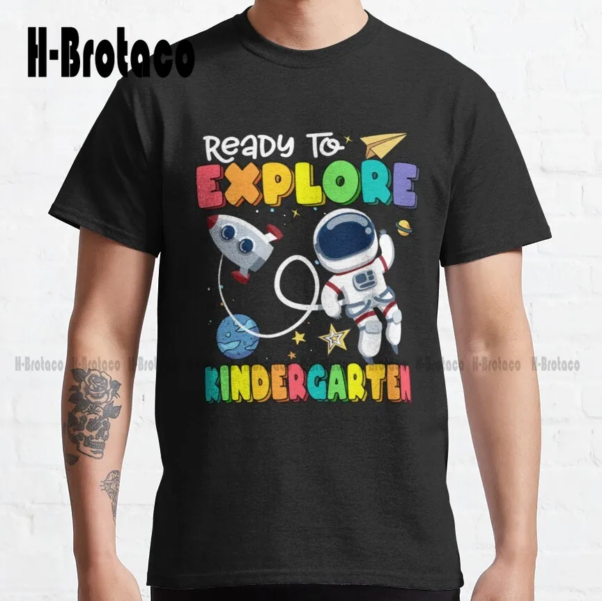 

Ready To Explore Kindergarten Funny Astronaut Back To School Classic T-Shirt Pink Shirts For Men Xs-5Xl Streetwear Unisex