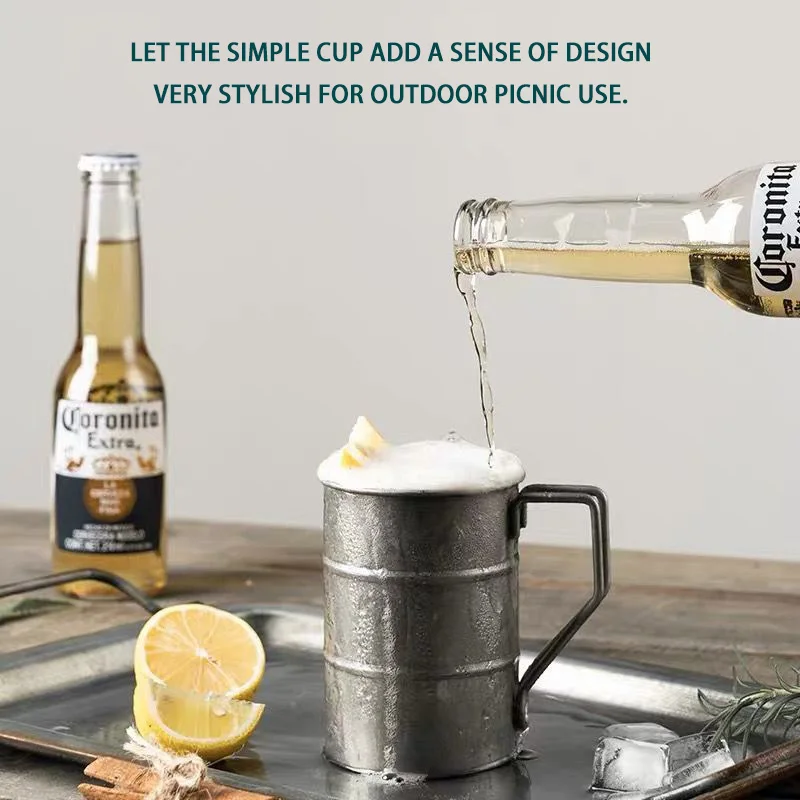 

350ml Ultra-light Stainless Steel Titanium Cup Water Cup Mug With Folding Handle Outdoor Portable Camping Picnic Beer Mug Retro