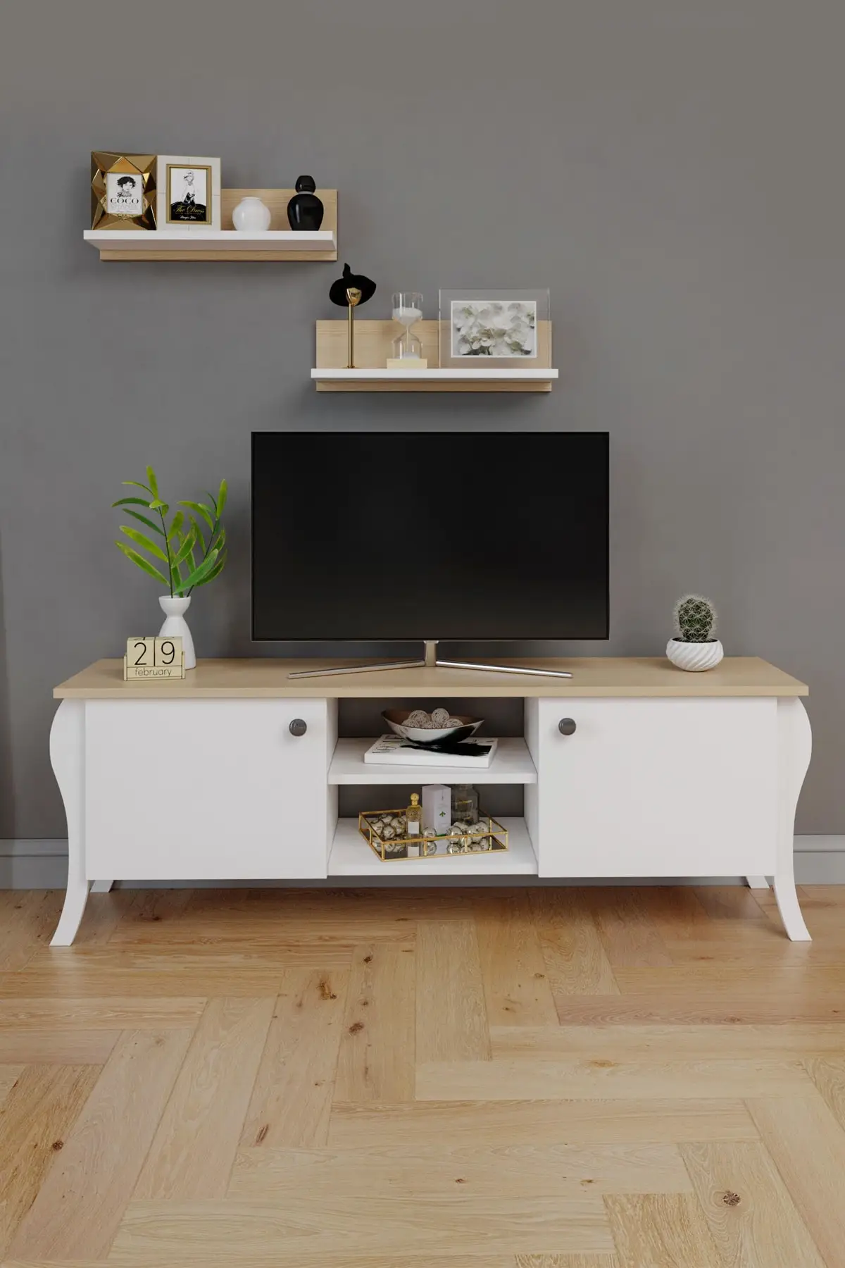 

Modern Lukens Flip 2 Lid Shelf Tv Unit With Backrest Oak