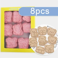 8pcsset cartoon bear biscuit mold household pressable fondant baking tool plastic astronaut cookie mold cookie cutter diy