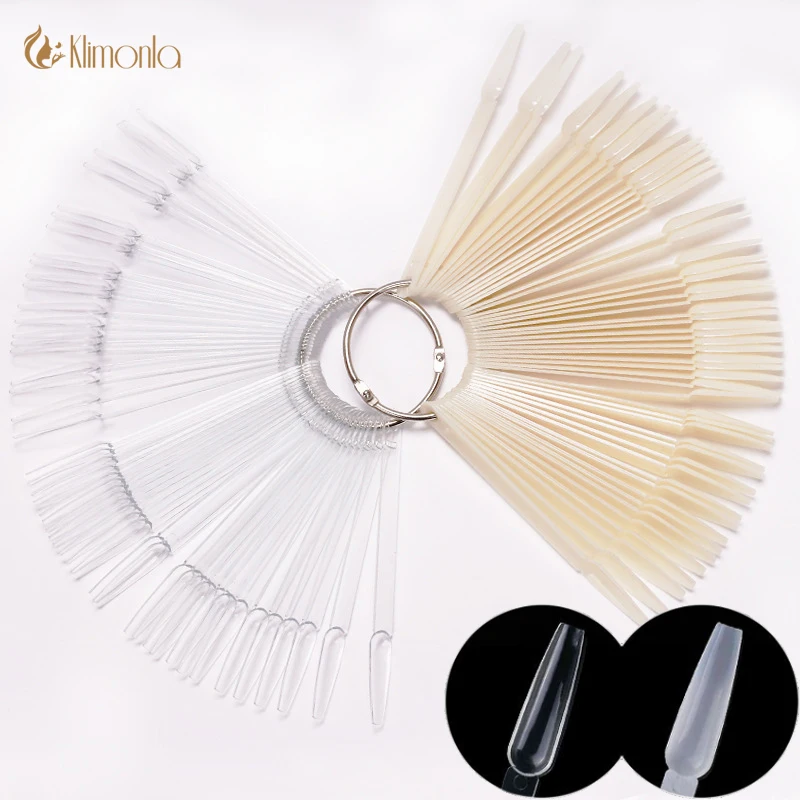 

50PCS Nail Art Display False Nail Tips fan Clear/Nature False Nails For Nail Salon Practise UV Gel Stickers Decorations Tools