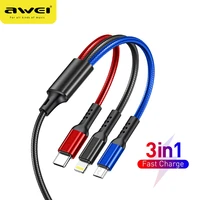 awei 3 in 1 usb to lightning type c micro cable pd quick charger data cord for iphone 12 x xiaomi samsung huawei phone usbc wire