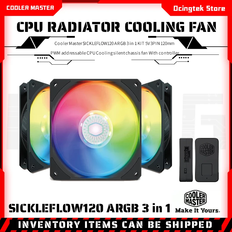 

Кулер Master Sickleflow120 ARGB 3 в 1, 5 В, 3 контакта, 120 мм, ШИМ, адресное охлаждение процессора, бесшумный вентилятор шасси с контроллером