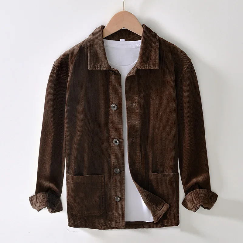 Мужская Вельветовая куртка с длинным рукавом однотонная