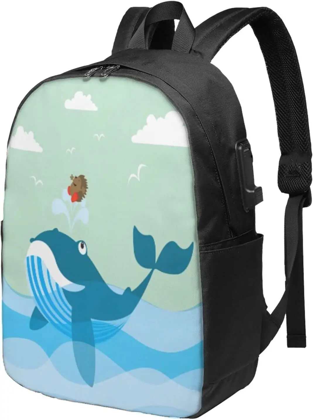 

Cute Sea Happy Narwhal Creatures Cartoon School Backpack for Teens School Bookbag 17 Inch Laptop Backpack for College Travel
