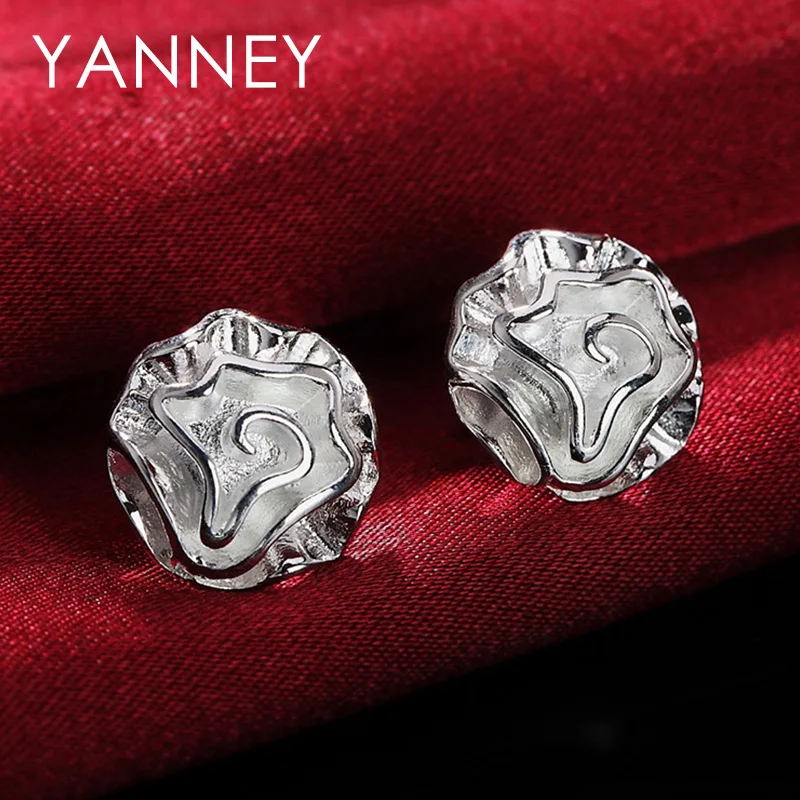

Fashion 925 Sterling Silver 12MM Delicate Rose Earrings For Women High quality Gifts Party Jewelry Wholesale