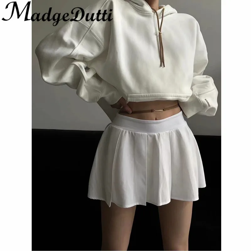 

2.4 MadgeDutti Women Hooded Kangaroo Pocket Loose Sweatshirt Or Elastic Waist Skirt Shorts Or Drawstring Sunscreen Hat