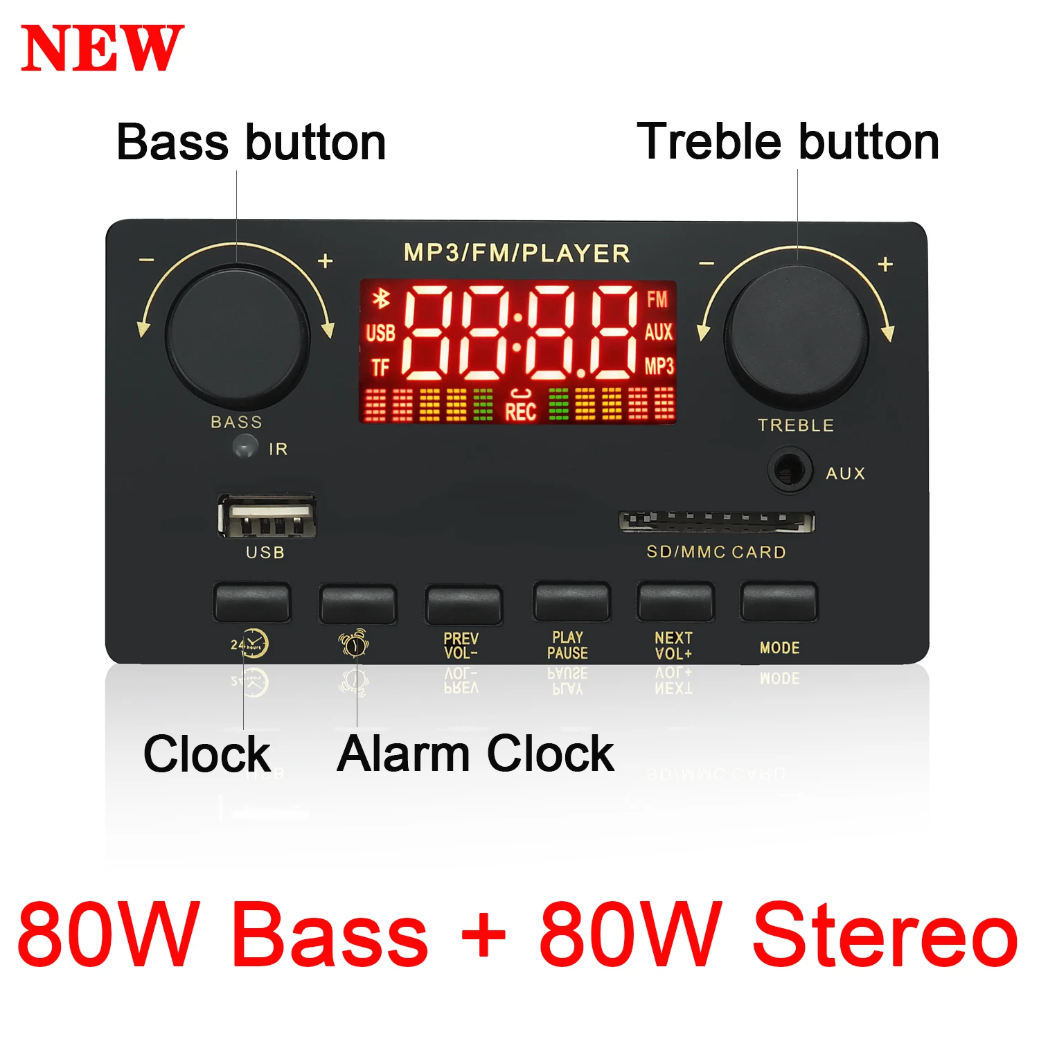 

Module 12V 160W Amplifier Bass MP3 Player Decoder Board Bluetooth5.0 Car FM Radio Module Support FM TF USB AUX with Alarm Clock