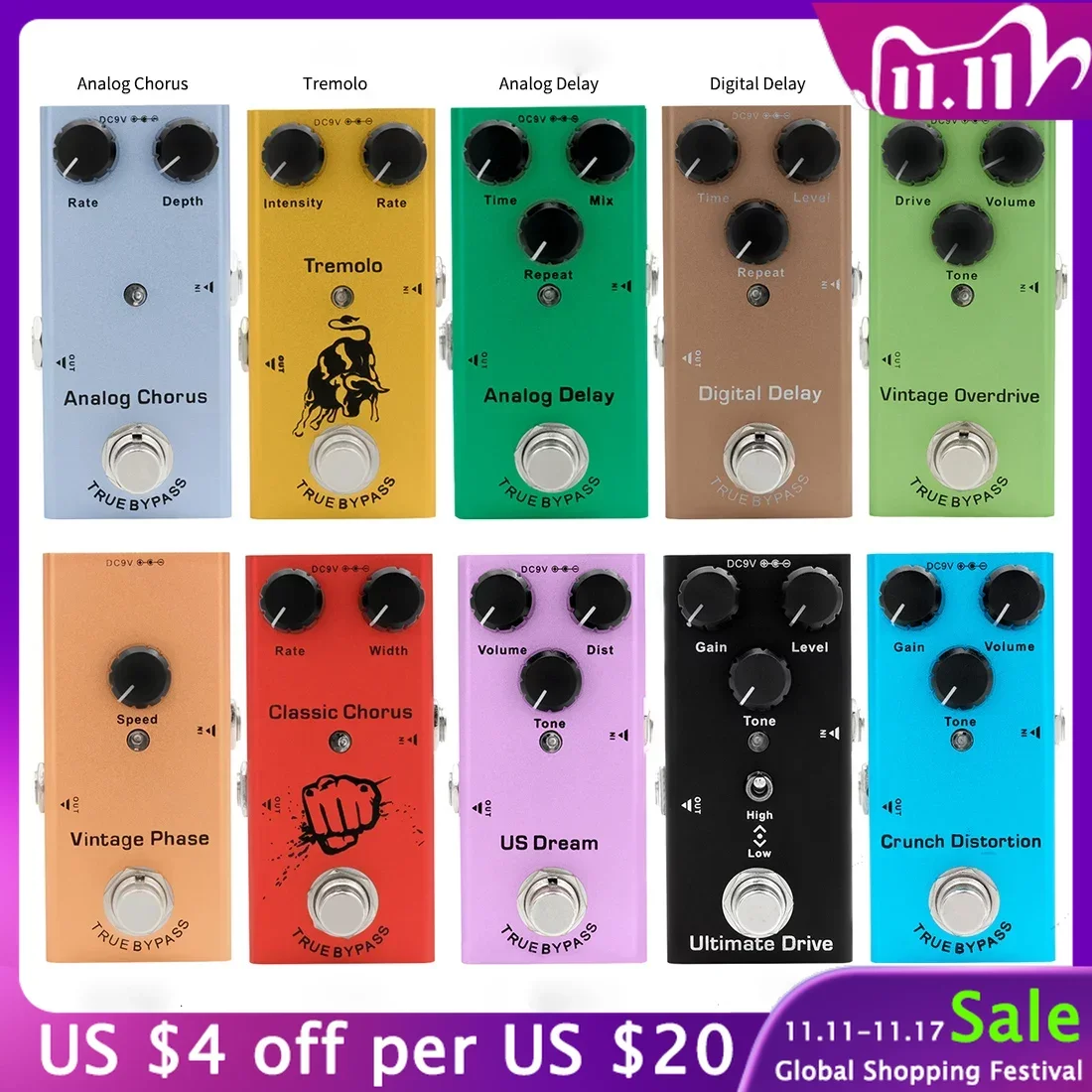 

IRIN EF-01-10 Electric Guitar Effect Pedal Portable Guitar Effector Guitar Pedal Delayed Rebound DIGITAL DELAY Guitars Accessory
