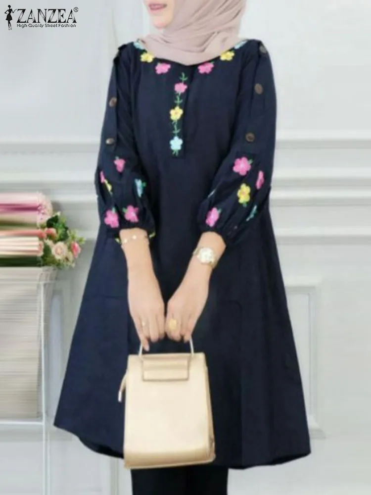 Винтажная Цветочная блузка ZANZEA для женщин элегантная свободная абайя с рукавом