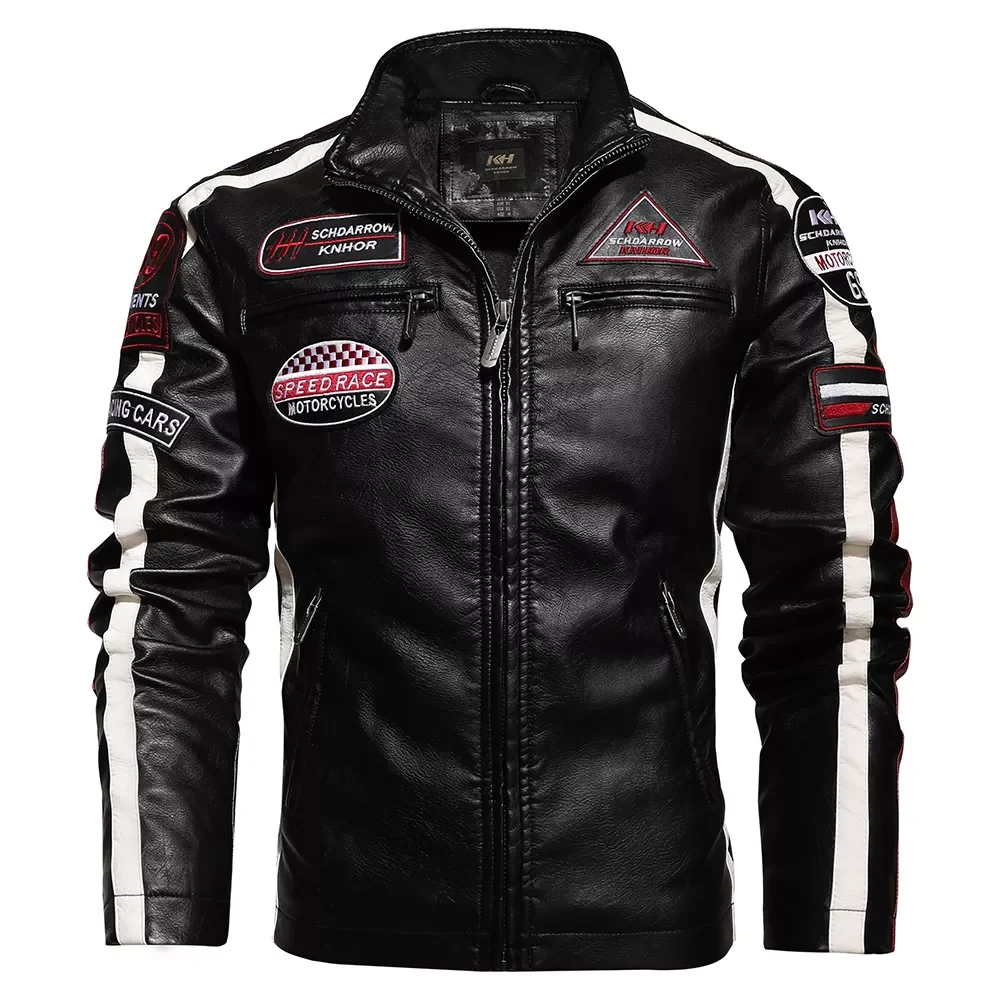 Vintage Motorcycle 2021 Men Fashion New Biker Leather Male Embroidery Bomber Coat Winter Fleece Pu Overcoat enlarge