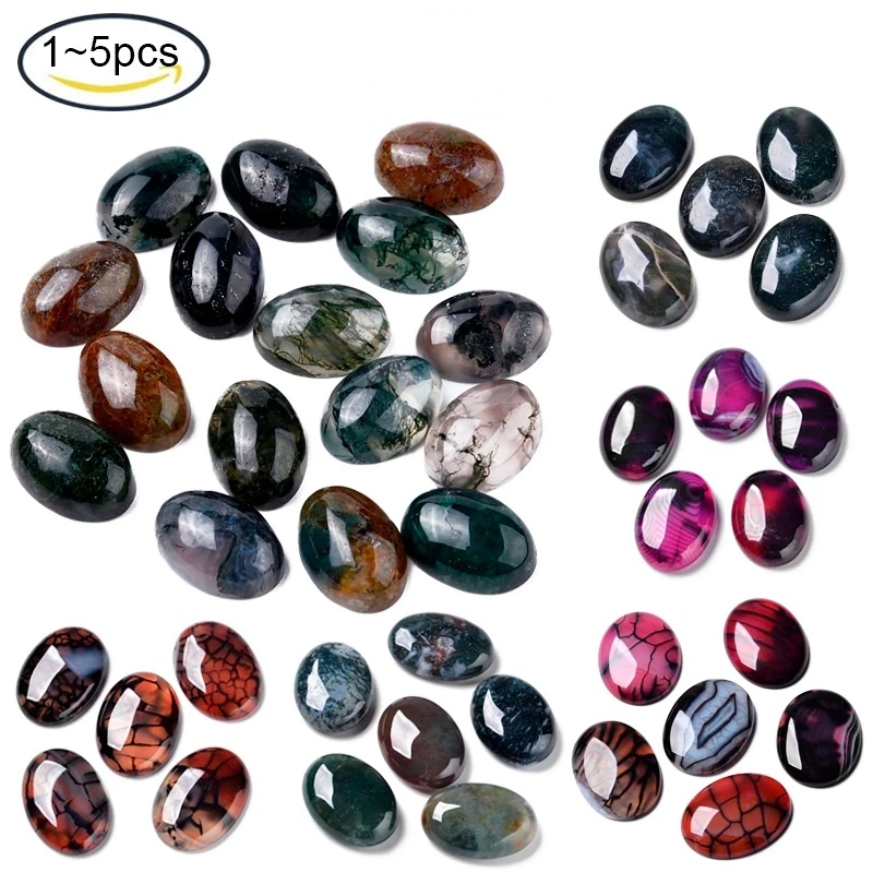 

NBEADS 1-5PCS Moss Agate Cabochons Flat Back Oval 30x22x9mm for Jewelry Necklace Making DIY