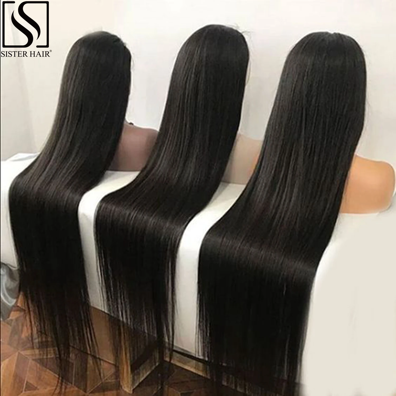 46 48 Inch Straight Human Hair Wigs 13x4 Full  Frontal Lace Wig for Women 250 Density Brazilian Remy Pre-Plucked Lace Front Wigs