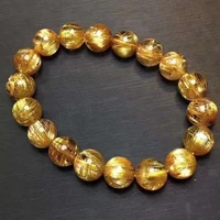 11mm natural gold rutilated quartz bracelet clear round beads rutilated rare brazil women men fashion wealthy stone aaaaaaa