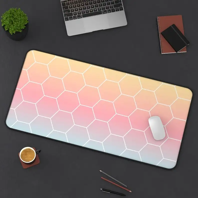 

Hexagon Desk Mat With Gradient Pattern, Pastel DeskMat, Office Desk Accessories for Women & for Men, Gamer Gifts Desk Pad